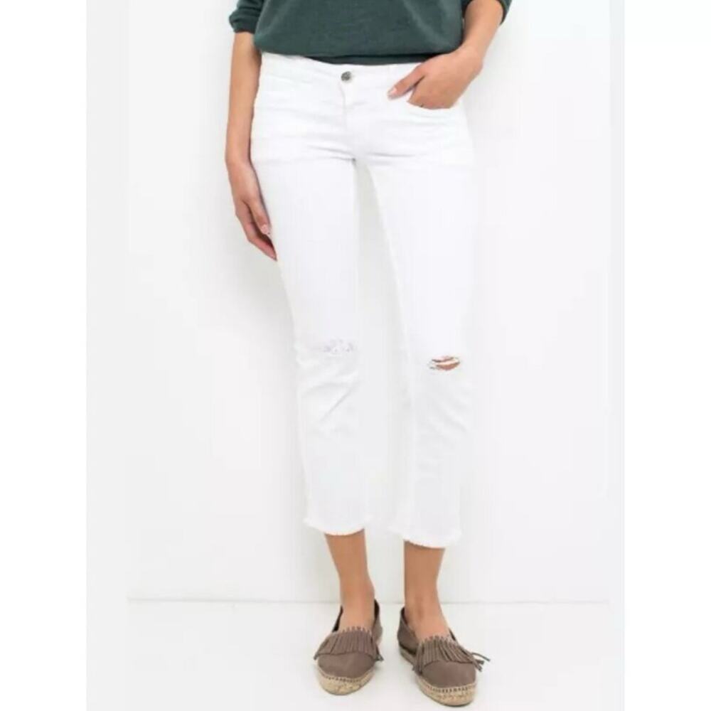 Closed Starlet White Denim Low Rise Cropped Distressed Straight Jeans 27